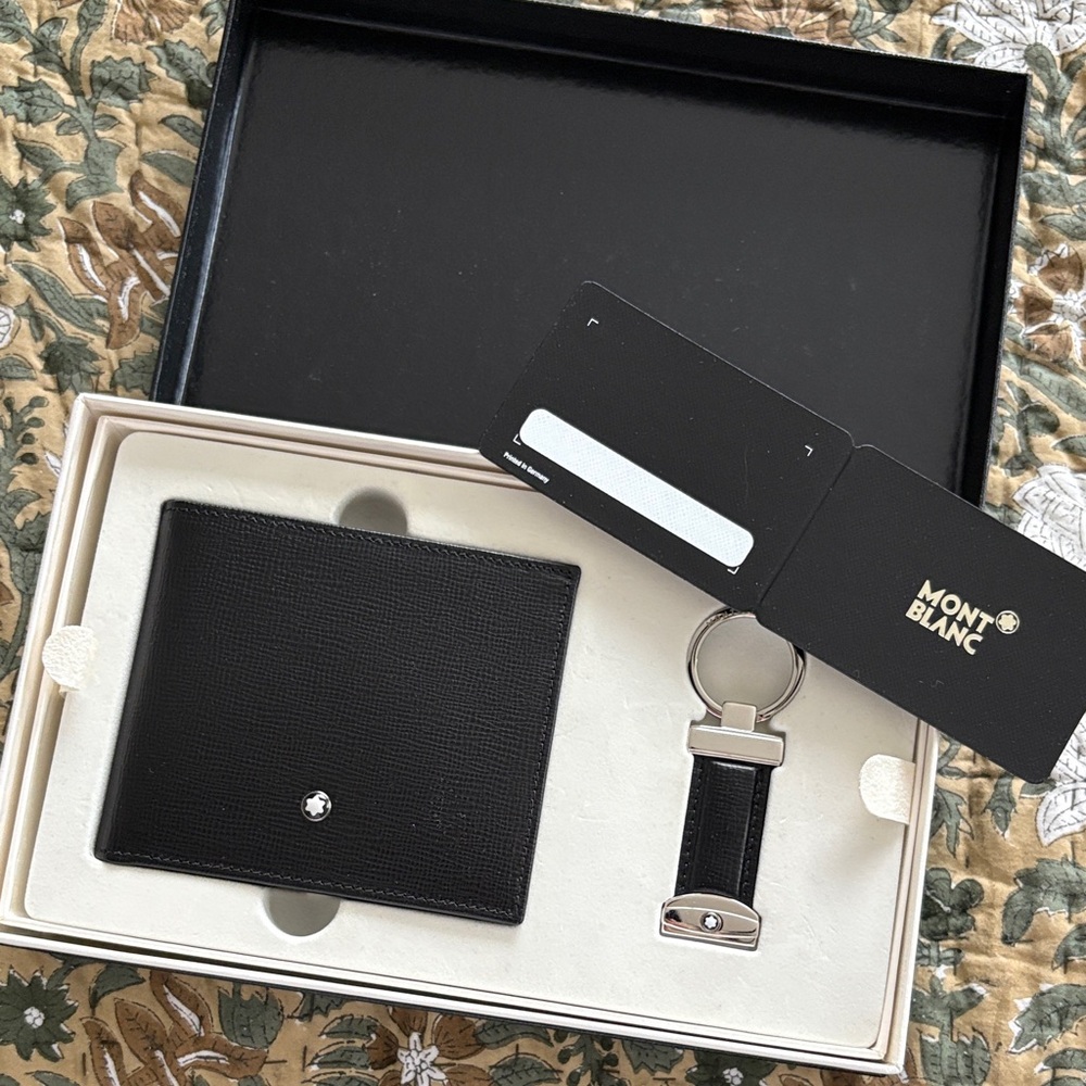 Montblanc Black and Silver Key Holder and Card Wallet Set